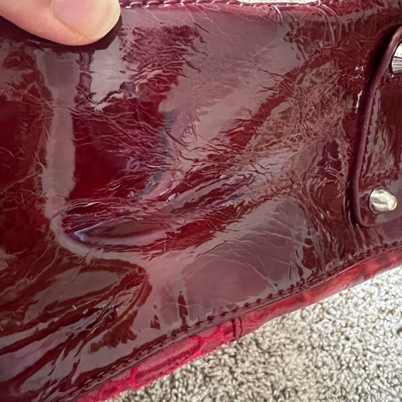 M.C. GENUINE LEATHER RED HANDBAG PURSE SHOULDER FAUX CROC SNAKE - Picture 6 of 12